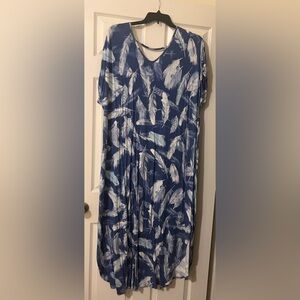 LuLaRoe Macy Blue and White Feather Pattern Maxi Dress